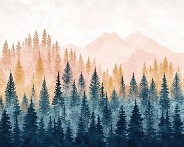 Alpien Bos | Dawn's Gentle Embrace van Abstract Schilderij