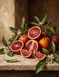 Blood Orange Still Life – Vintage Citrus Oil Painting by haroulita