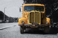Old truck on black and white background