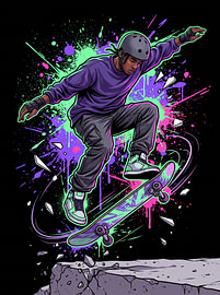 Extremer Skateboarder, Sprung, Action-Sport, Street-Skate, dynamische Grafikillustration von The Deeper Way