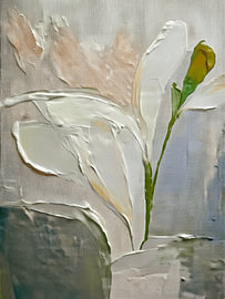 Feuilles botaniques en relief : un art serein à l'impasto et aux textures riches sur Studio Pieternel