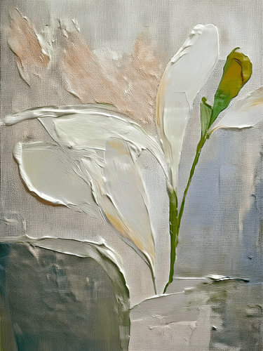 Botanical Leaves in Relief: Serene, Textured Impasto Art by Studio Pieternel