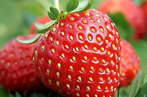 Rijpe rode aardbei met frisgroene bladeren