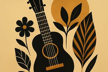 Retro gitaar met bloem en blad van Imperial Art House