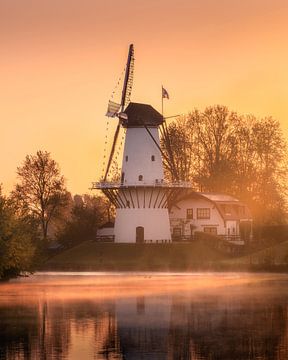 Holländische Windmühle am orangenen Morgen von Arda Acar