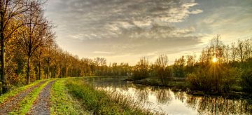 Herfstige kleuren bij de zonsondergang in het Mastbos, Breda van Wouter Vriens