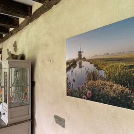 Klantfoto: Zondsopkomst bij de Molen in de driemanspolder Leidschendam, Nederland van Jolanda Aalbers, als art frame