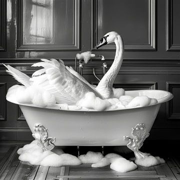 Eleganter Schwan in der Badewanne - Einzigartiges Badezimmerbild für Ihr WC von Felix Brönnimann