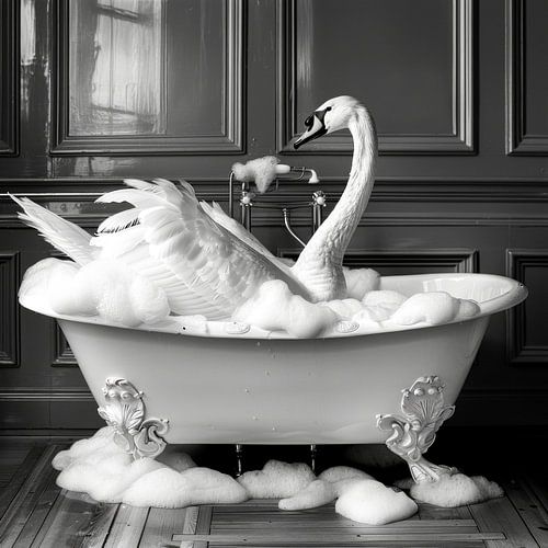 Cygne élégant dans la baignoire - Tableau de salle de bains unique pour vos toilettes