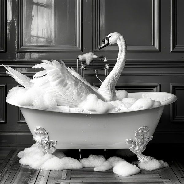 Elegant swan in the bathtub - Unique bathroom picture for your WC by Poster Art Shop