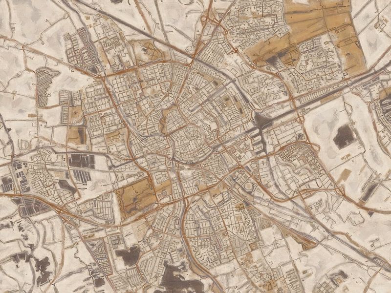 City map Groningen | Sandstone | Sand-Brown by Map Art Studio