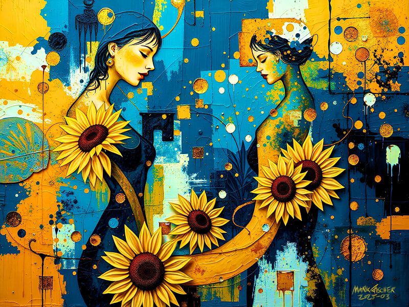 Etherische fluisteringen: abstracte vormen en zonnebloemen van The Art of Mark Fischer