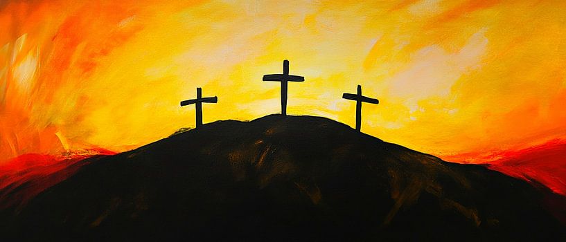 Drei Kreuze im Sonnenuntergang von Poster Art Shop