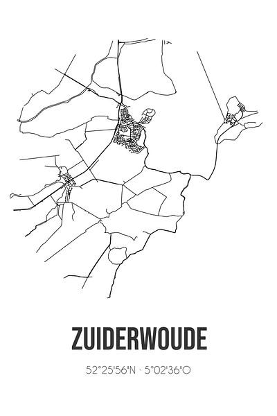 Zuiderwoude (Noord-Holland) | Landkaart | Zwart-wit van Stad & Wand