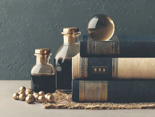 Magische kristallen bol, rituele boeken