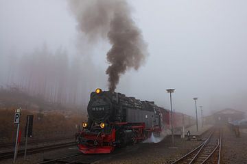 Die Brockenbahn im Nebel am Bahnhof Schierke (2) von t.ART