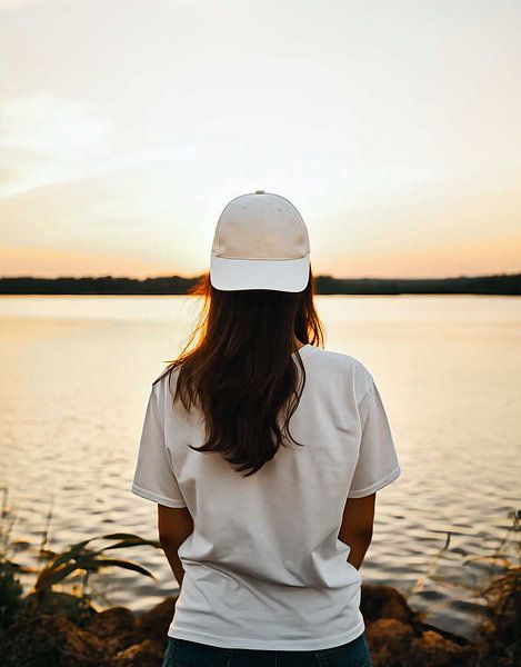 Vrouw bij het meer van fernlichtsicht