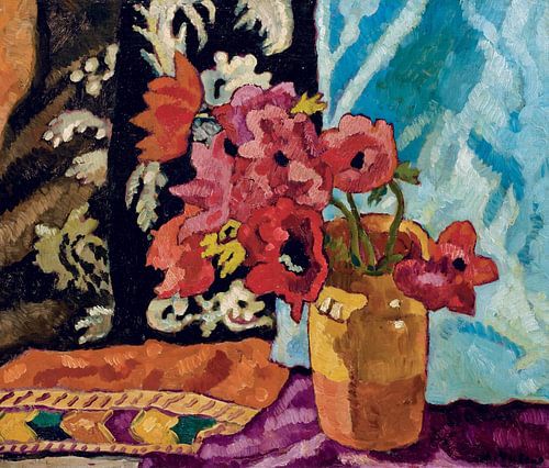 Anemonen en bloempot met wandkleden, Louis Valtat