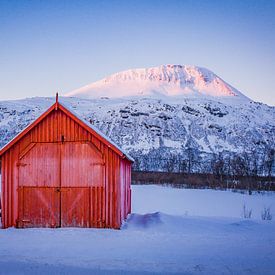Enchanting Landscape of Breivikeidet near Tromsø: Wall decoration with Barn and Mountains by Eriks Photoshop