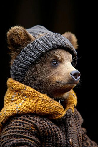 Jonge beer in winterkleding