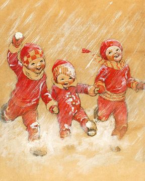 Kinderen spelen in de sneeuw door Jessie Willcox Smith van FParrish Art Prints