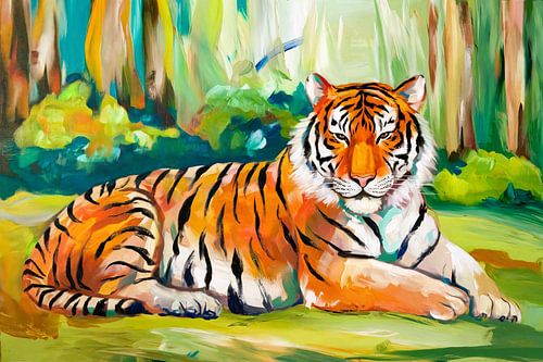 Tijger schilderij in bos