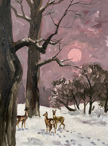 Moonlit Winter Deer