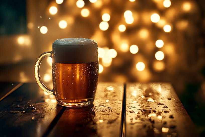 Leuchtendes Bierglas in Abendstimmung von Poster Art Shop