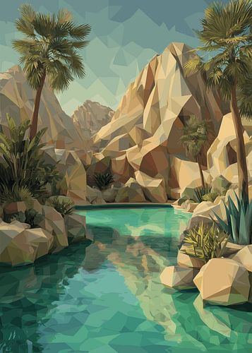 Une oasis polygonale au cœur d'un paysage désertique rocheux