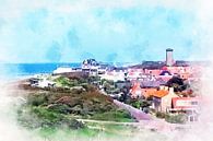 Watercolour painting, view of Domburg from the west side. by Danny de Klerk thumbnail