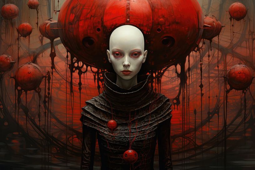 Woman in a bizarre fashion sculpture by Art Bizarre