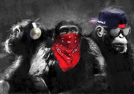 three wise monkeys painting by Bert Hooijer