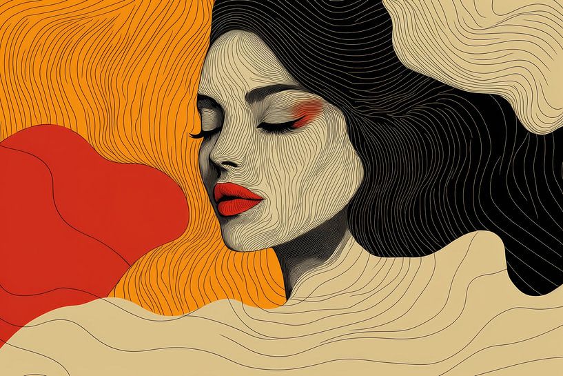 Vrouwelijke Dromen Abstract Portret in Warme Tinten van Eva Lee