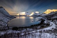 Bergsfjorden and Bergsbotn village among snowy mountains, Senja, Norway by Wojciech Kruczynski thumbnail