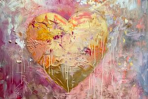 Golden Heart - Romantic Pink Abstract Painting