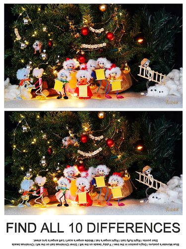 Search image of 10 differences of the Christmas fubby's.