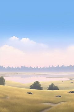 Beige Painting Tranquil Symmetry | Horizon by Blikvanger Schilderijen