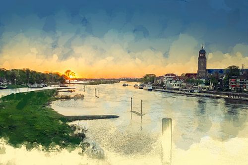 Colourful painting sunset Deventer