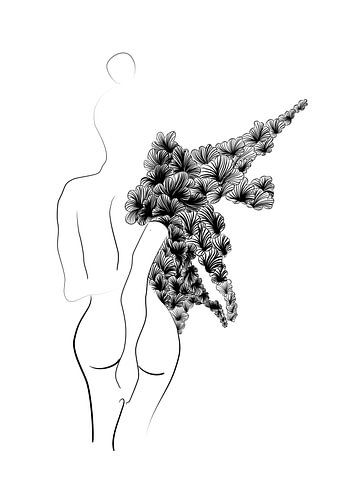 Poster Angel - femme - illustration au trait fin - noir et blanc