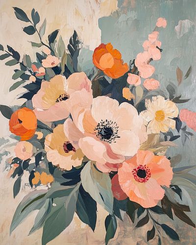 Vintage-Blumen in Rosa und Orange
