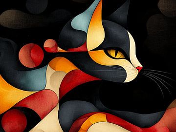Mystische Katze in farbenfroher Abstraktion von Karina Brouwer