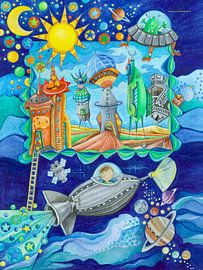 Der kleine Astronaut im Raumschiff auf Raumfahrt von Sonja Mengkowski