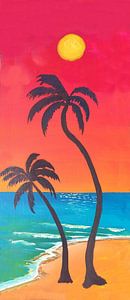 Beach Life with Palms, Waves and Sunset