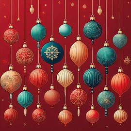 Bunte Weihnachtsdekoration auf Rot von Patricia Hofmeester