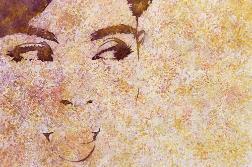 Flirting (yellow watercolor painting portrait face woman close up eyes sexy naughty bedroom)