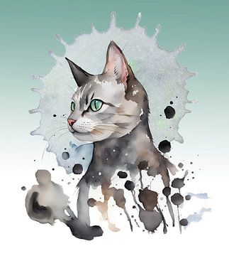 Cat wild watercolour by Bianca Wisseloo