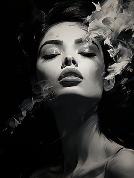 Vurige Sereniteit - Expressief Vrouwenportret van Eva Lee
