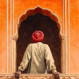 Mann mit rotem Turban vor einem eleganten Fenster von But First Framing