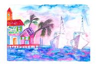 Key West Florida Pier mit farbigen Booten von Markus Bleichner Miniaturansicht