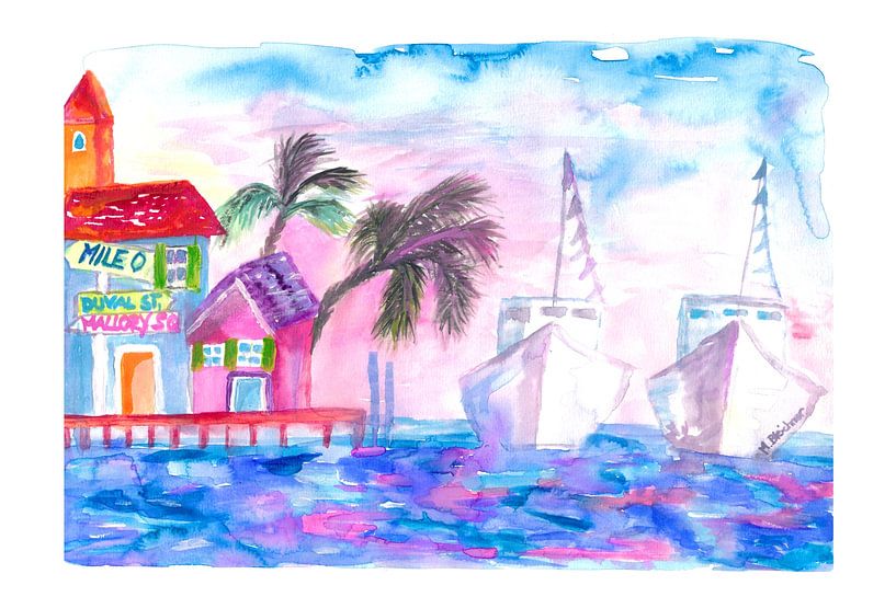 Key West Florida Pier mit farbigen Booten von Markus Bleichner